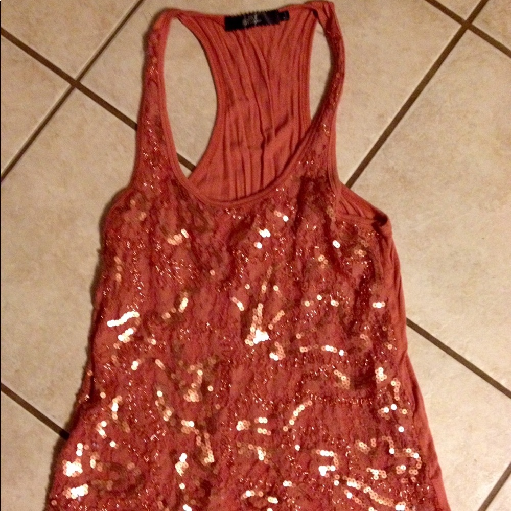 BKE Boutique tank cami top Small sequin peach